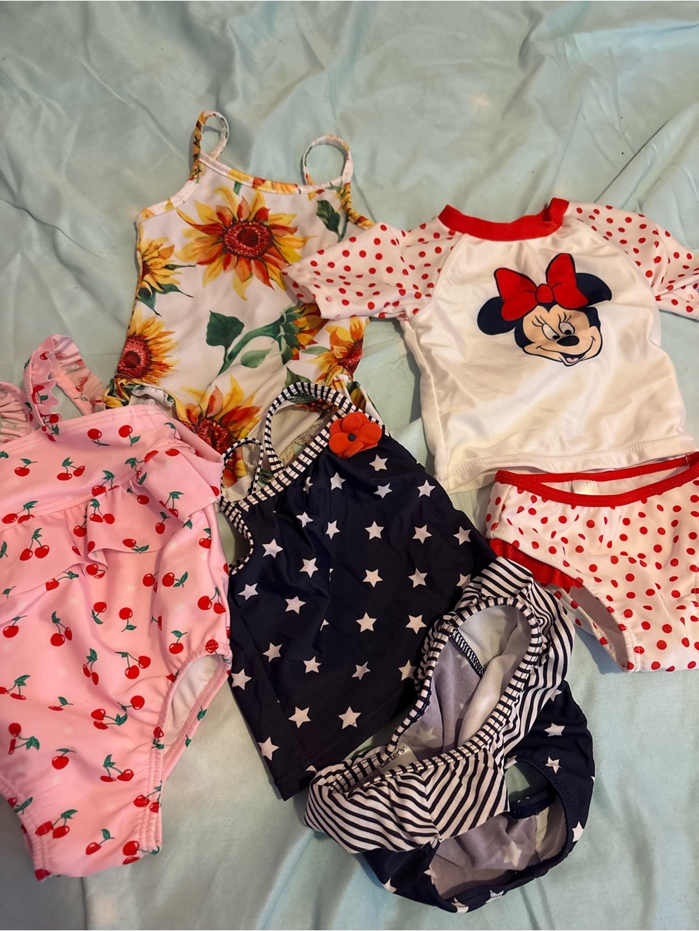Disney Girls Multicolor Swim Set - White, Red, Pink, Navy, Yellow, Green